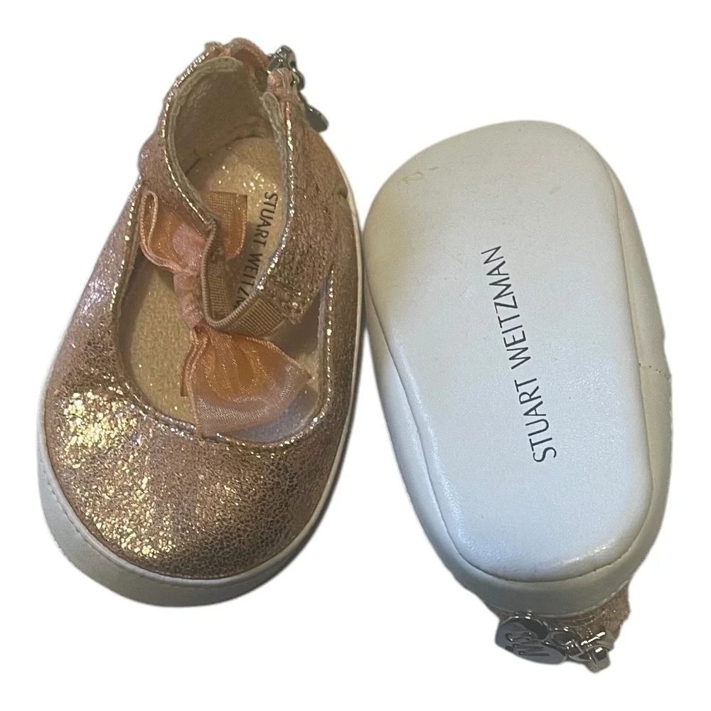 Stuart Weitzman‎ Baby Chiffon Rose Gold Mary Jane Shoes 2